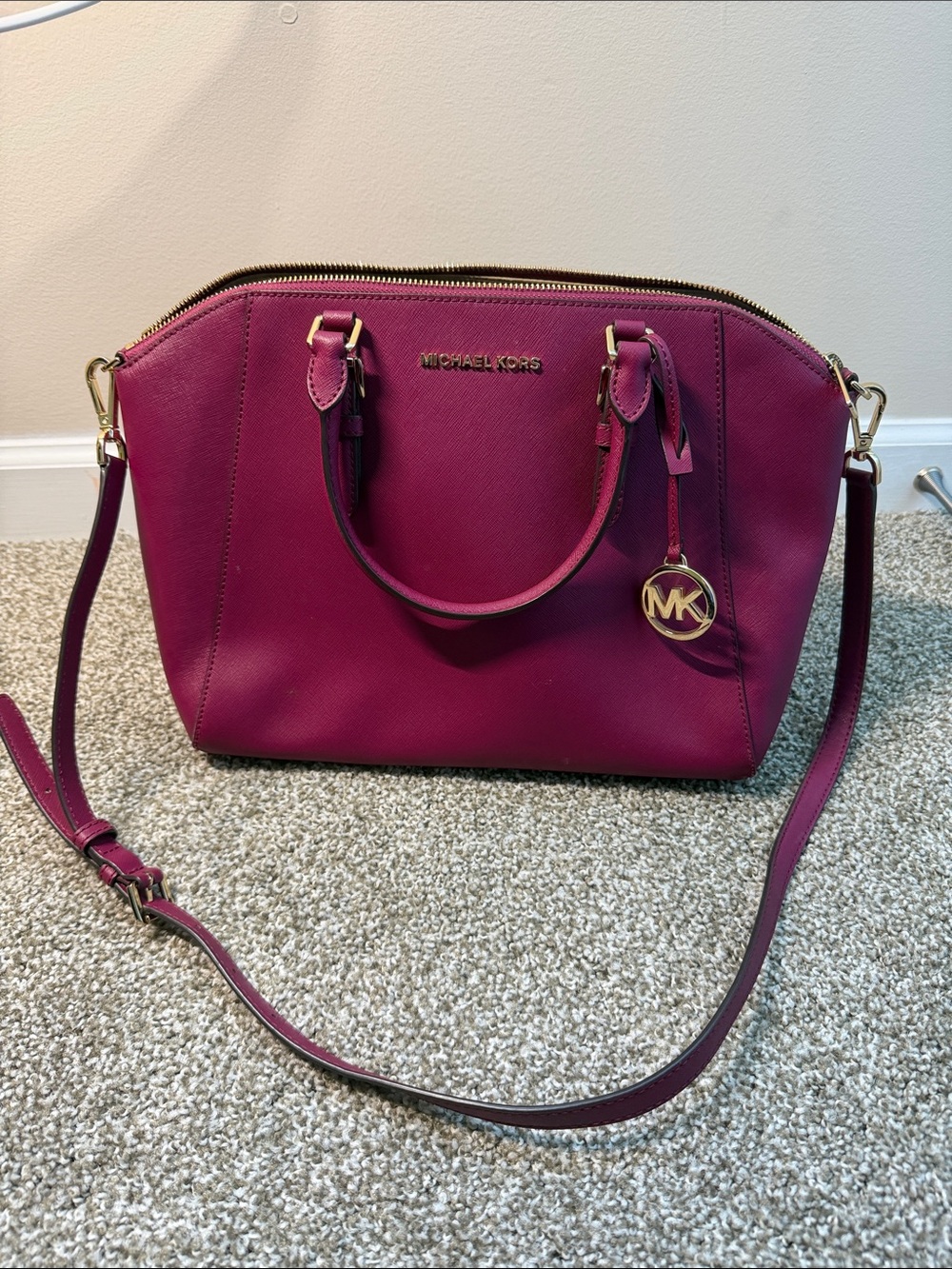 Michael Kors Fuchsia Satchel with Gold Hardware